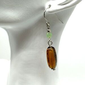 Amber & Peridot Silver Drop Earrings